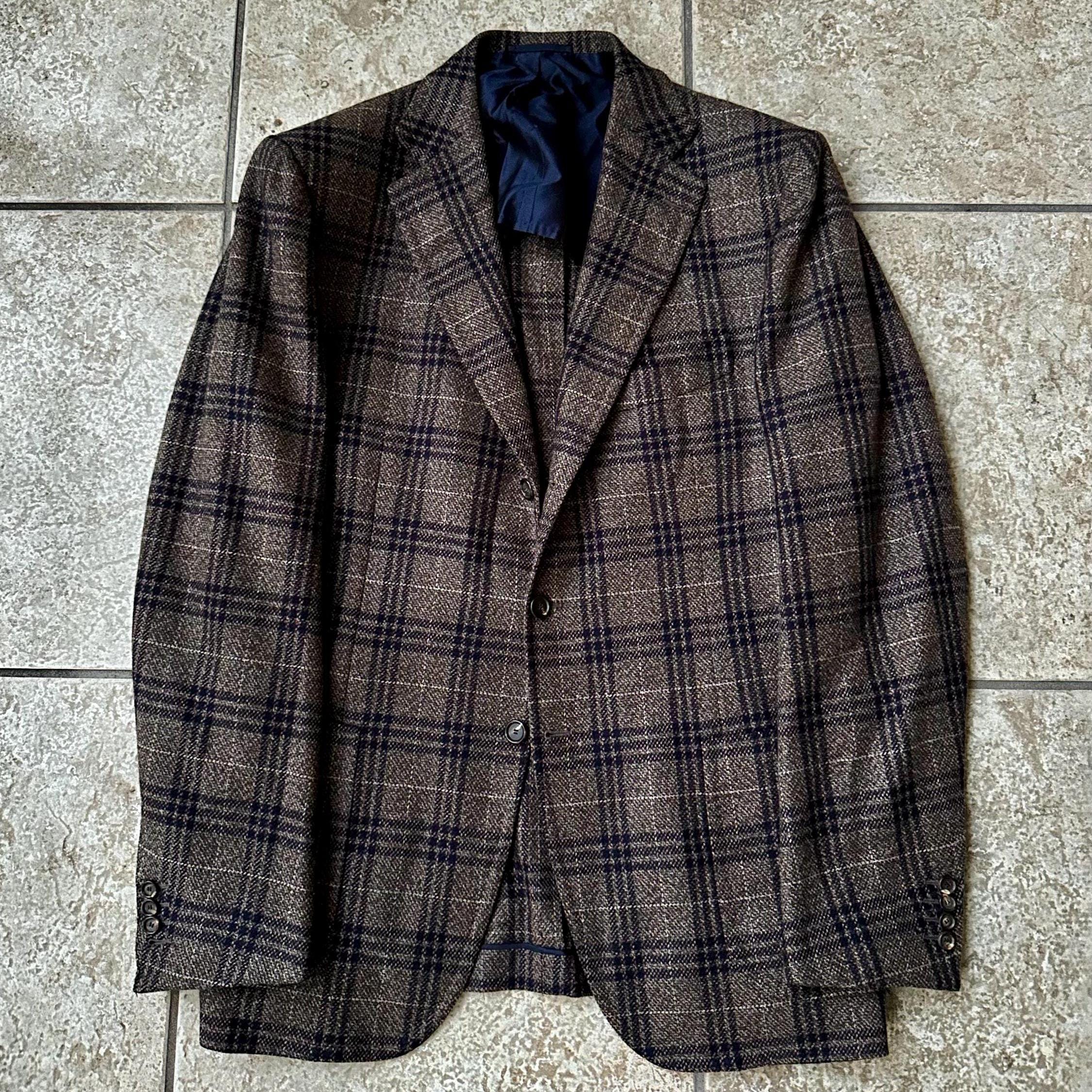 Vintage CESARE ATTOLINI Brown & Blue Plaid Cashmere Sport Coat