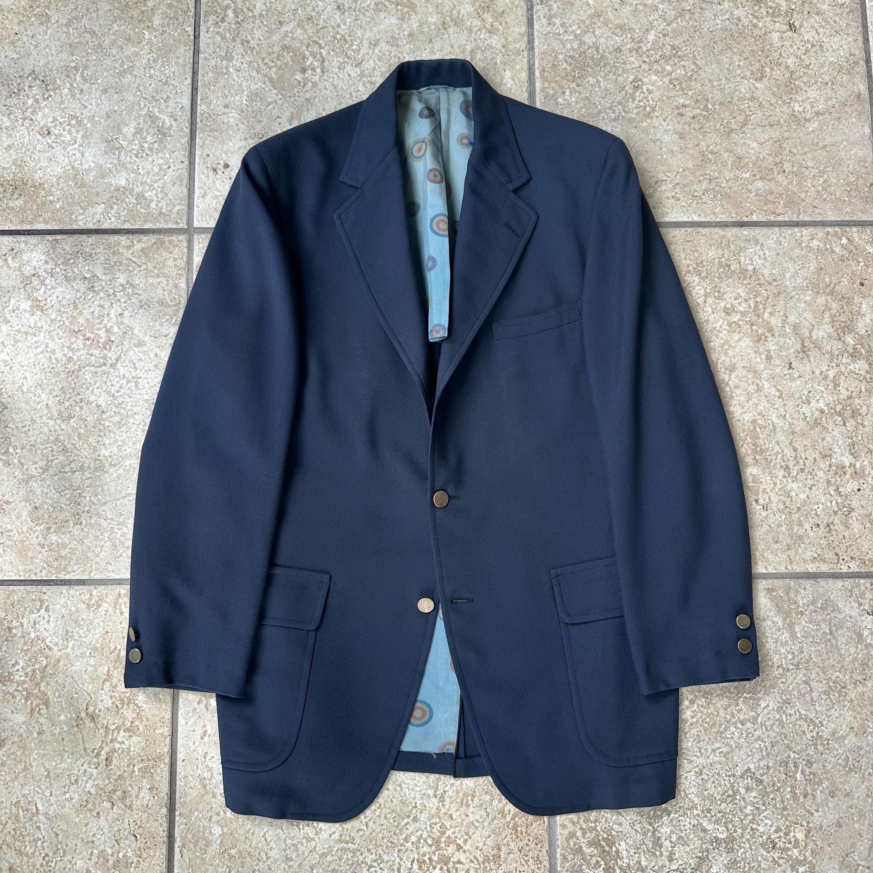 1960s Navy Blue Hopsack Wool Sack Blazer | 40 41 Long | MAVEST 3/2