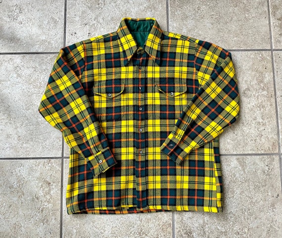 Vintage Yellow & Orange Plaid Wool Shirt Jacket |… - image 1