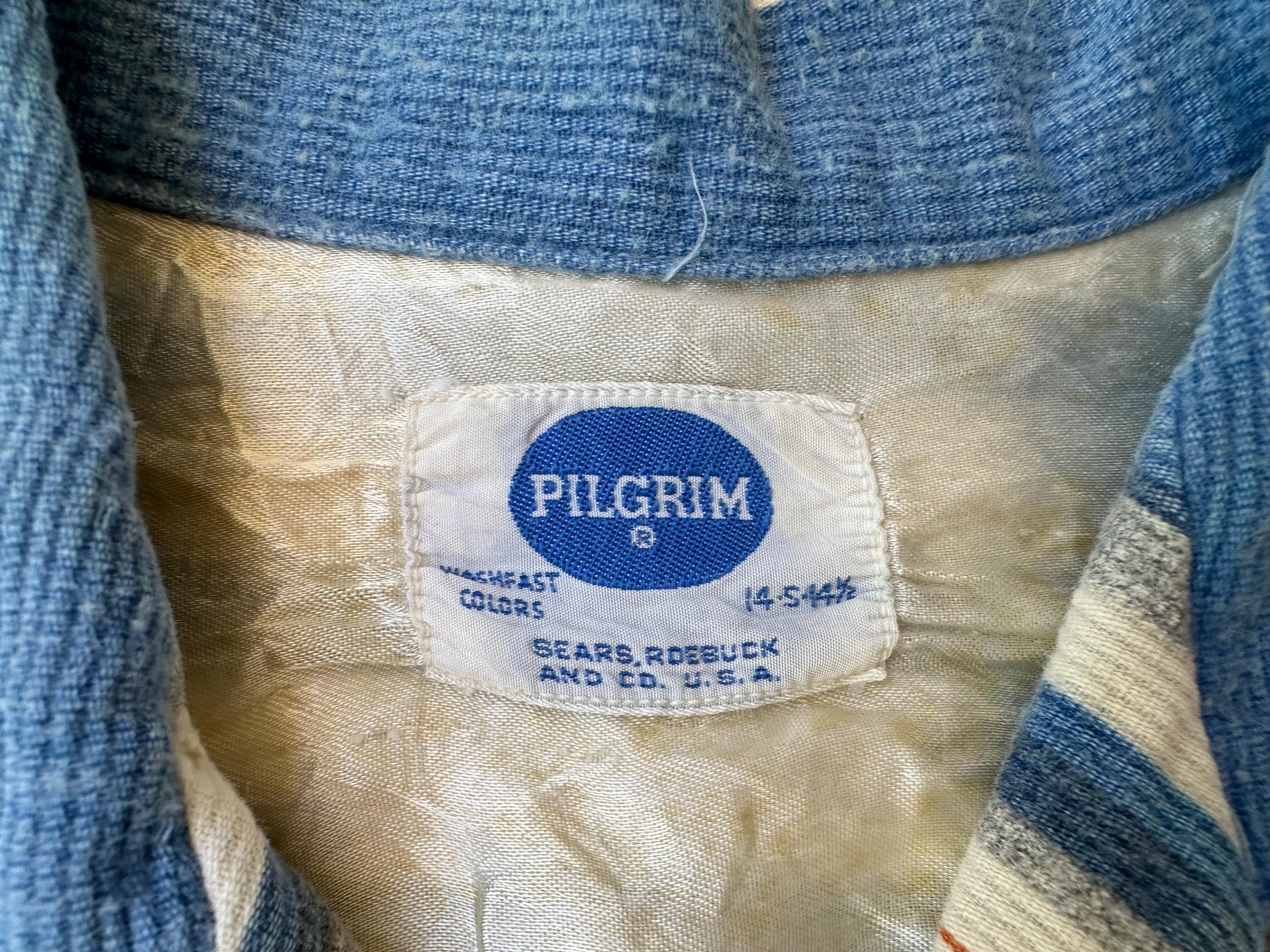1950s SEARS PILGRIM Blue Striped Corduroy Pullover Shirt | Small