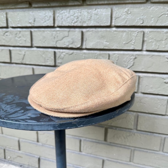 Vintage Camel Tweed Wool Newsboy Cap W/ Chamois Flaps  display picture 1