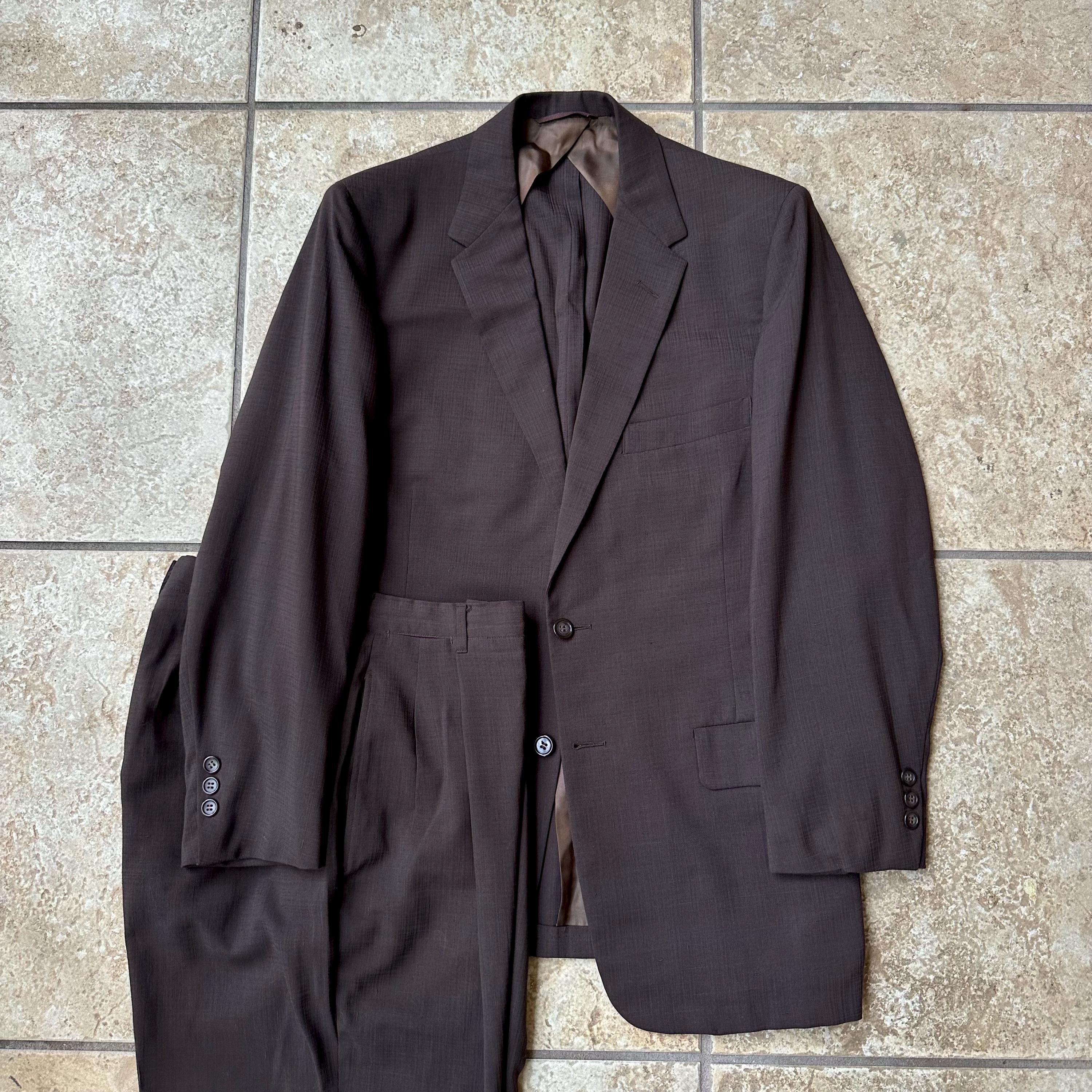 1950s Dark Brown & Blue Flecked Worsted Wool Atomic Suit | 36 37 Short | ROBERT HALL CLOTHES Hollywood Trousers Trad