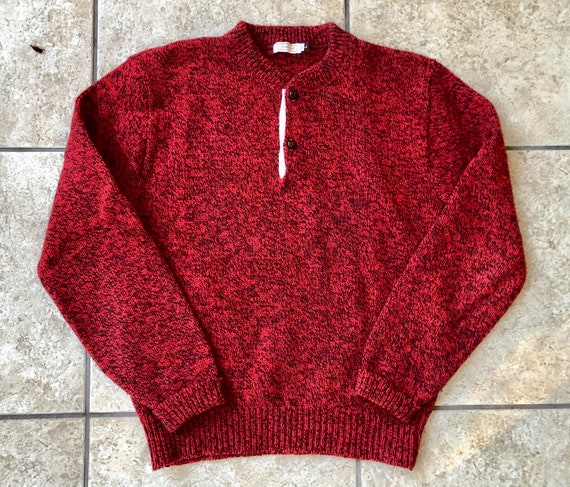 Vintage Shetland Wool Blend Marled Red Crewneck H… - image 1