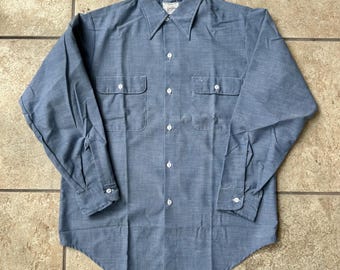 Deadstock 1970s BIG MAC Blue Chambray Button up Work Shirt | Large
