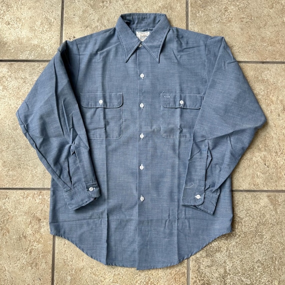 Deadstock 1970s BIG MAC Blue Chambray Button up Work Shirt | Large