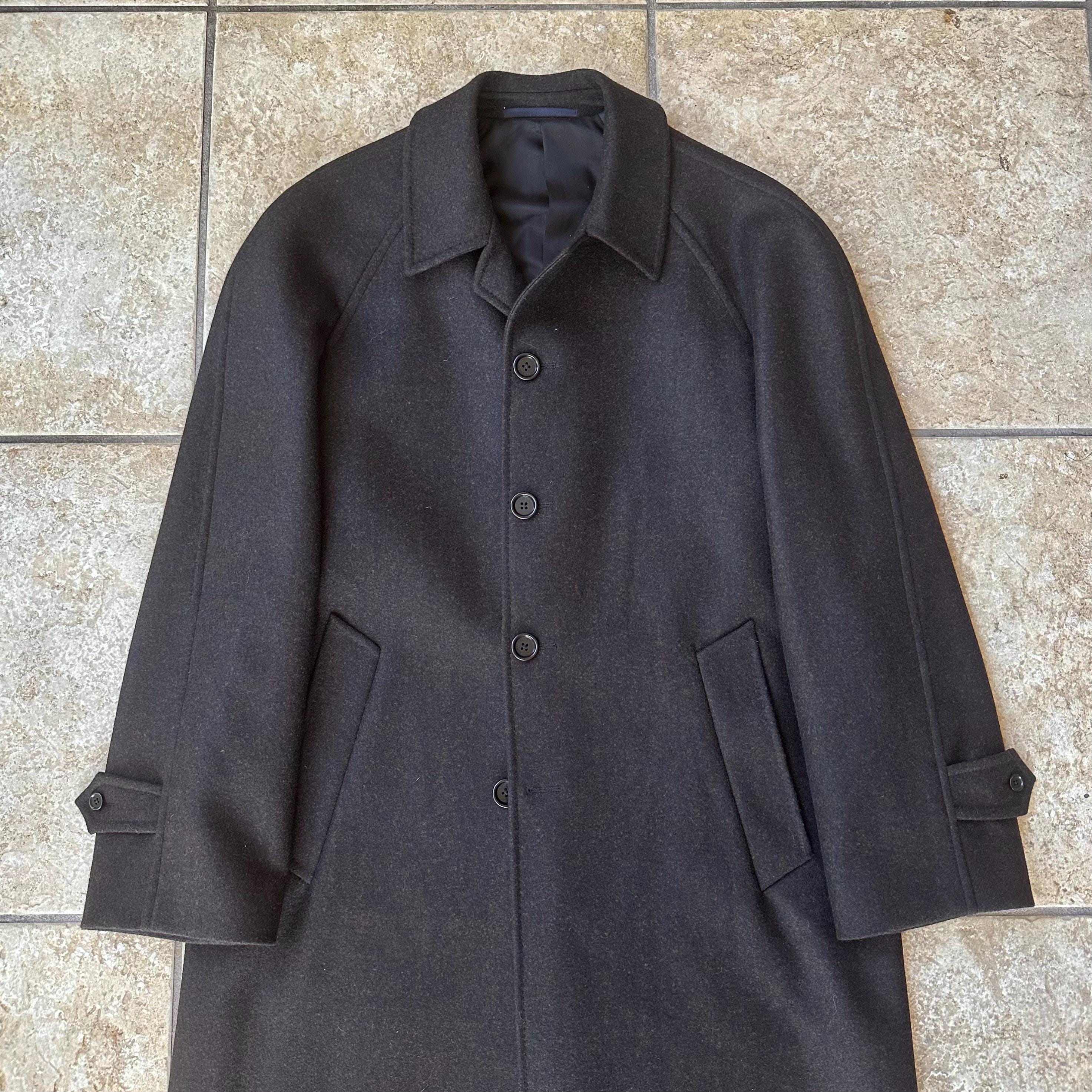 BURBERRY Dark Brown Flannel Balmacaan Overcoat | 38 Regular