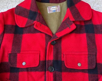50-60sUSA製Carter’sバッファローチェックジャケット赤ヴィンテージ 1950s CARTER'S Red Plaid Wool Mackinaw Jacket | Large | Talon