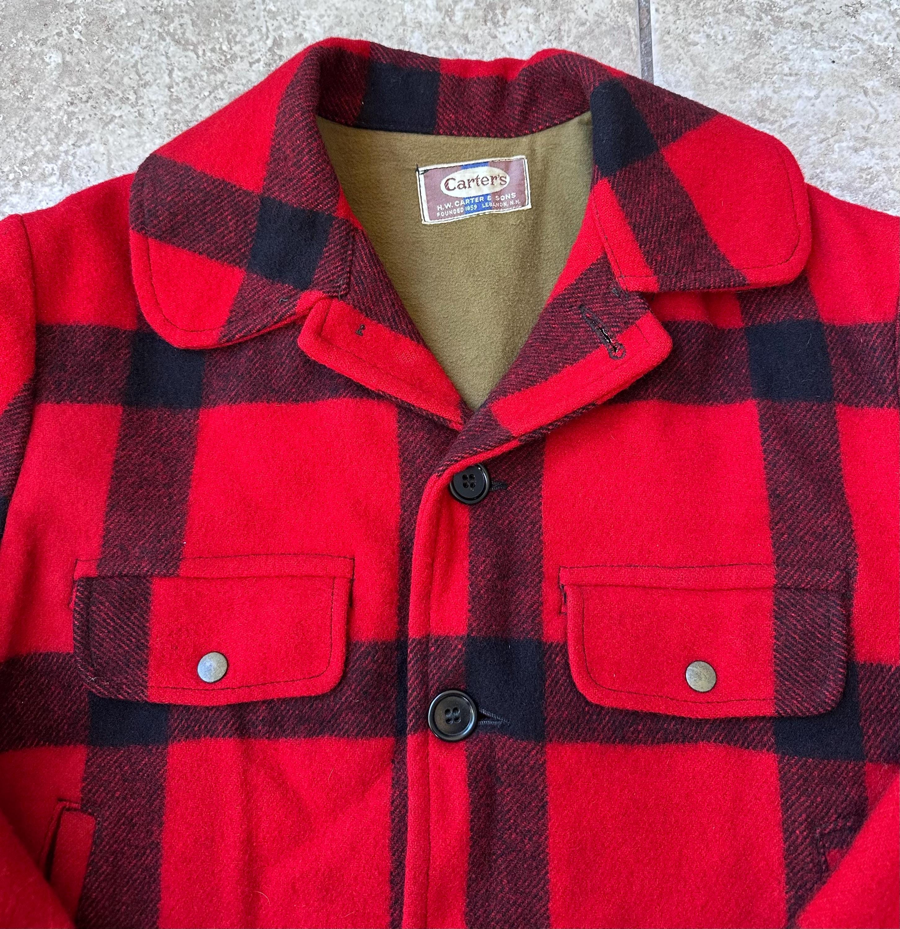1950s CARTER'S Red Plaid Wool Mackinaw Jacket | Large | Talon