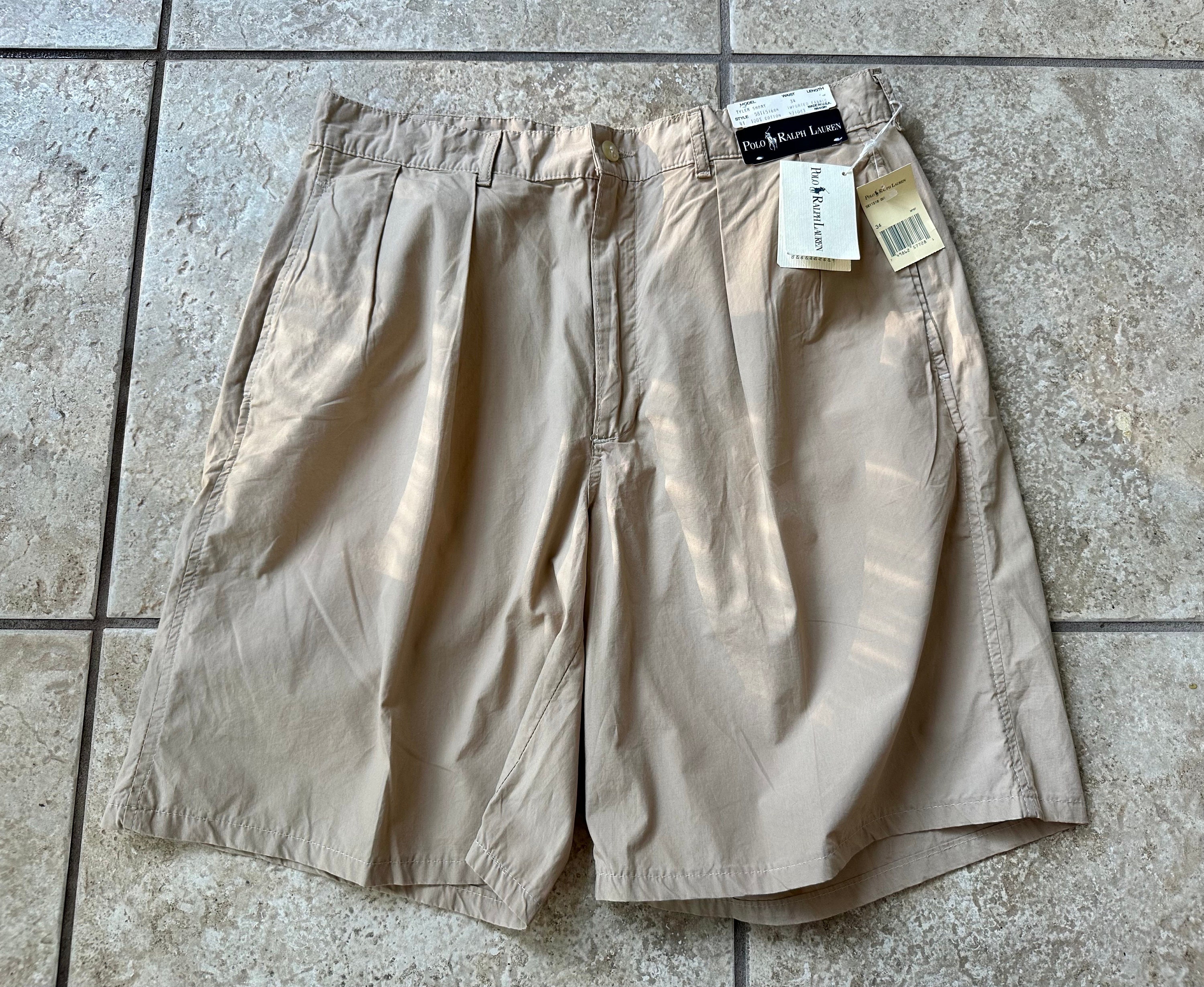 【送料&関税込】Polo Ralph Lauren Cotton Shorts With Pleats Deadstock POLO RALPH LAUREN Khaki Poplin Cotton Pleated
