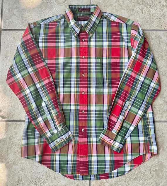 Vintage CHAPS RALPH LAUREN Green & Red Plaid Cotton Button Down Shirt | Large | Ivy League