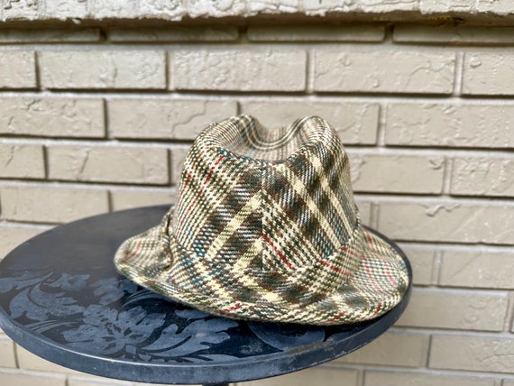 1960s Pale Gold & Green Plaid Tweed Wool Trilby H… - image 4