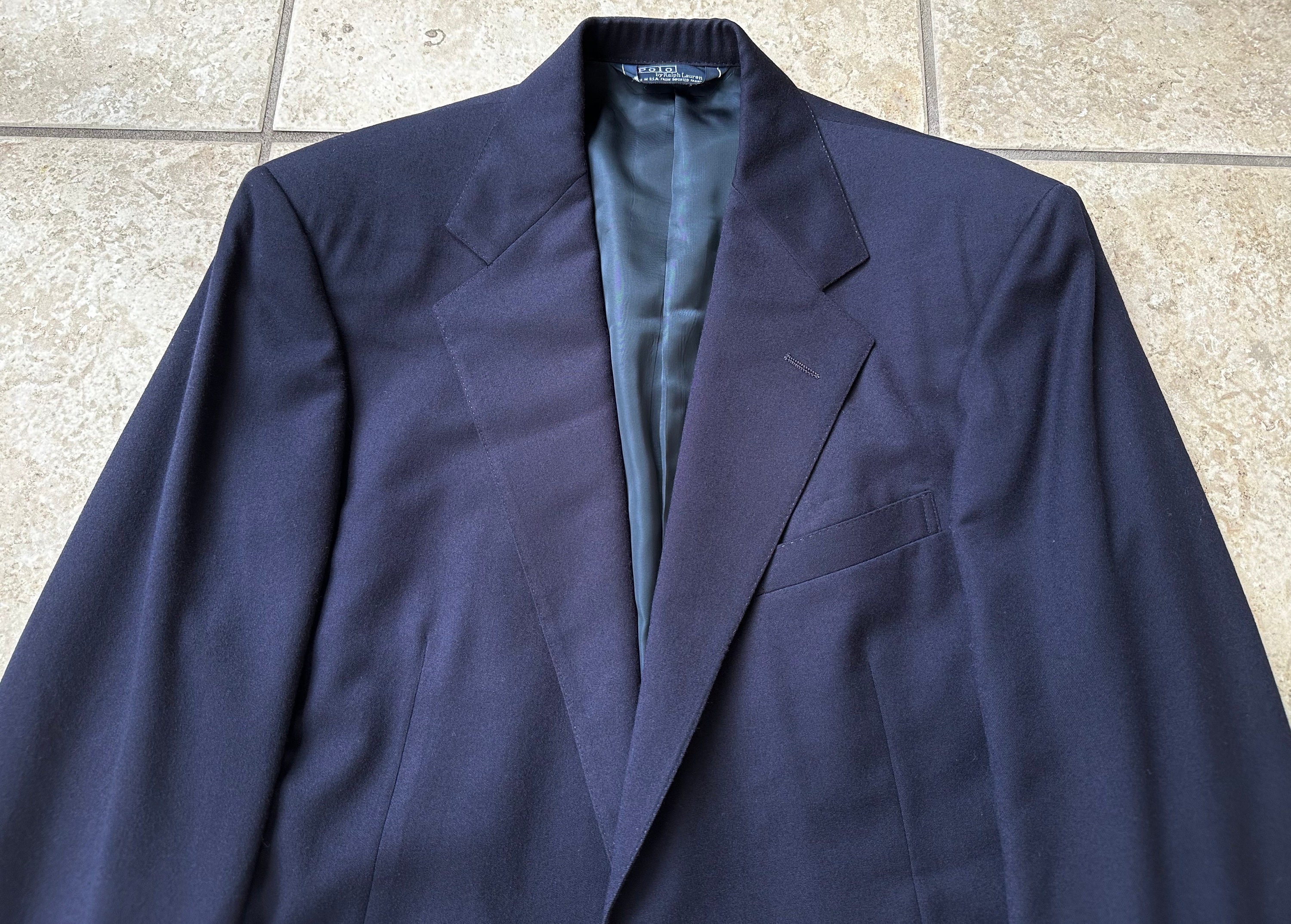 Vintage POLO RALPH LAUREN Navy Blue Flannel Blazer | 39 40 Long