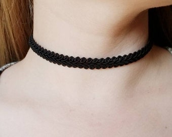 Vintage matte gold woven choker necklace on black suede cord