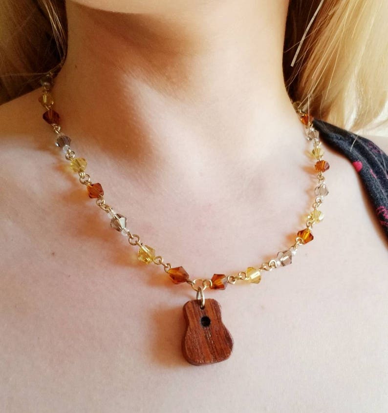 Hand Carved Recycled Mahogany Guitar Necklace