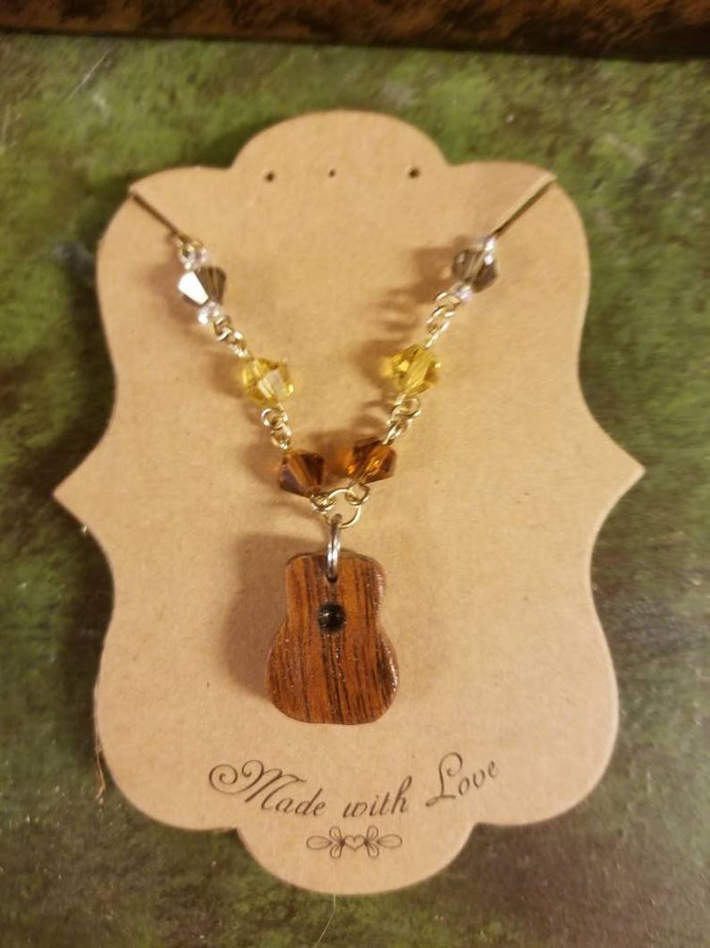 Hand Carved Recycled Mahogany Guitar Necklace