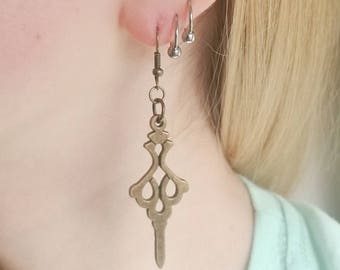 Custom Bronze Colored Clock Hand Earrings