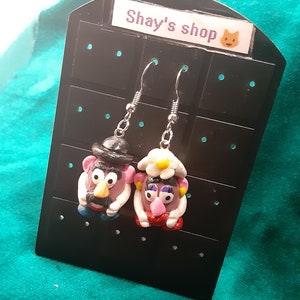 Mr and mrs potato head earrings