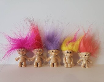 LUCKY TROLL DOLL VTG KEY-CHAIN choose ORANGE GREEN or YELLOW HAIR RETRO