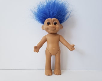 Vintage Russ Troll Doll, Travis, Blue Hair, 5" Trolls, Tracey Troll