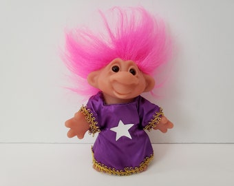 Vintage Dam Troll Doll, Pink Hair, Original Clothes, 5" Trolls