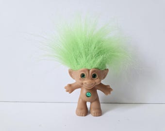 ヴィンテージ トレジャー トロール人形、青い髪、青い目、青いハートの