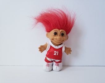 Vintage Russ Troll Doll Basketball Player Red Hair Trolls 5" Gift Present