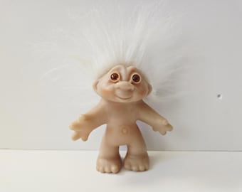 Muñeca troll vintage, abuelo troll, pelo blanco original, trolls de 12,7 cm, regalo para la abuela.