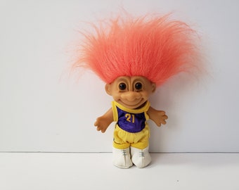 Vintage Russ Troll Doll Basketball Player Orange Hair Trolls 5" Gift Present