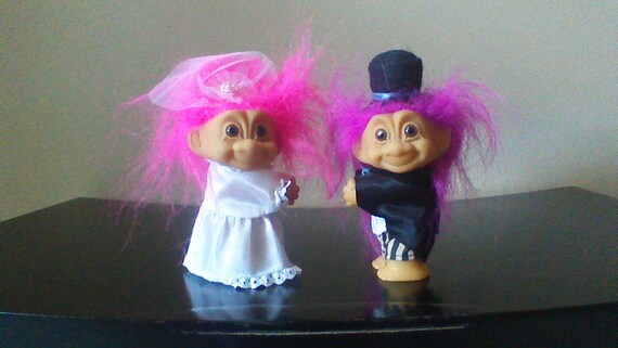 bride and groom troll dolls