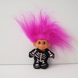 Vintage Russ Troll Doll Halloween Skeleton Troll Doll Purple Hair 3&quot; Trolls