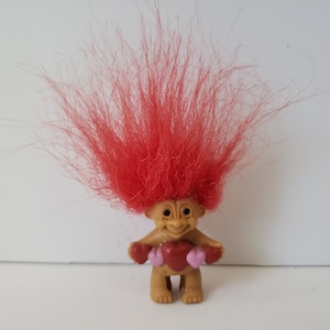 Vintage Russ Troll Doll, Valentine&#39;s Day, Red Hair, 1&quot; Trolls, Pencil Topper