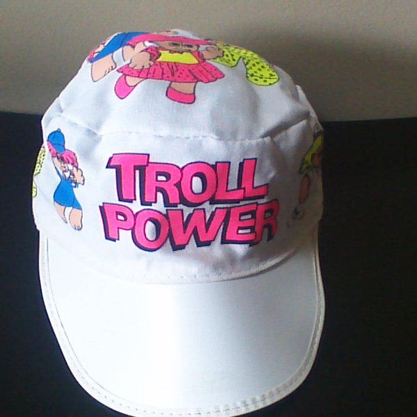 Vintage Troll Power Hat, New, VERY RARE HTF, I Love Trolls Baseball Cap, Trolls Painter Style Hat, White 90s Troll Hat, Russ Troll Dolls