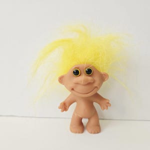 Vintage Monkey Face Troll Doll, Yellow Hair, 3&quot; Trolls, No Name, Unmarked Troll, Naked Troll