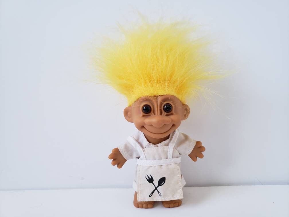Troll Doll 4 1/2" Russ Pizza Delivery Boy I Love Pizza Yellow Hair A1 