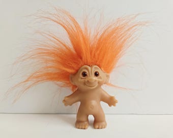 Muñeca troll Dam vintage, pelo naranja, 7,6 cm (3 pulgadas)