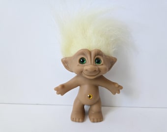 ヴィンテージエースノベルティトレジャートロール人形：黄色の髪、緑の