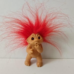 Vintage Dam Troll Doll, Red Hair, 3&quot; Trolls, Baby Troll