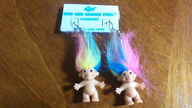 Vintage Russ Troll Doll Earrings Rainbow Hair Trolls 80s Etsy