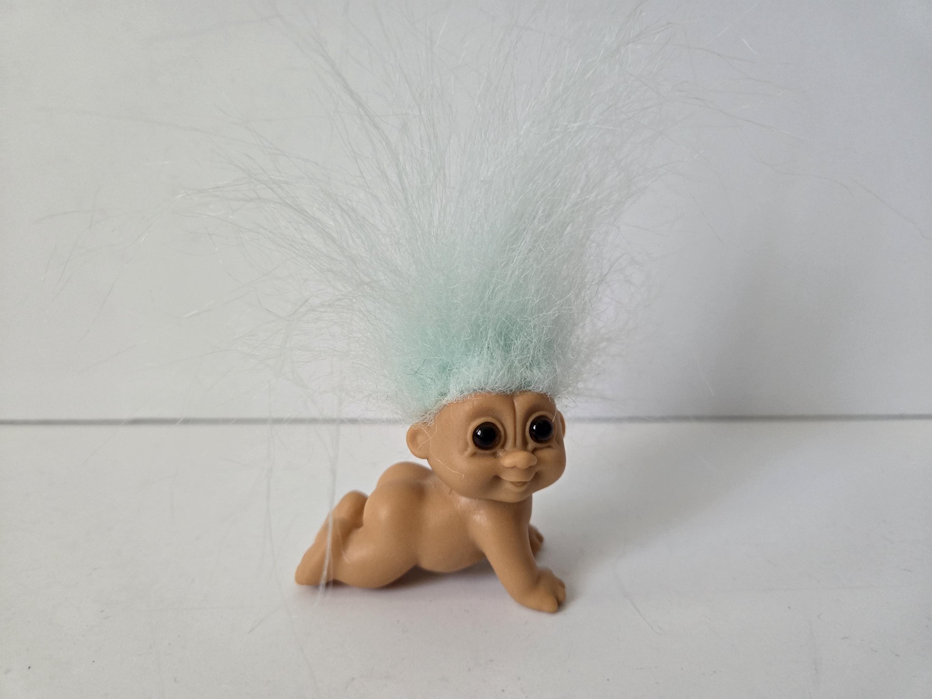 Vintage Russ Troll Doll, Crawling Baby, Blue Hair Trolls 2
