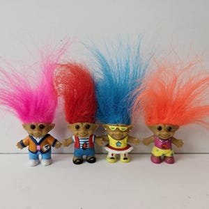 Lot of Troll Dolls, Vintage Ace Novelty Treasure Troll Dolls, Rainbow Hair, Jewel Belly, Wishstone Trolls 1"