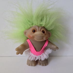 Vintage Dam Troll Dolls, 5&quot; Trolls, Good Luck Troll Doll, Green Hair, Original Clothes, Ballerina Gift, Ballet Present