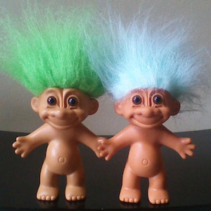 Vintage Russ Troll Dolls, BEST SELLER, 5 Naked Trolls, Yellow Orange Pink Red Purple Green Blue Gray White Peach Teal Rainbow hair image 6