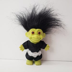 Vintage Russ Halloween Troll Doll, Green Skin, Black Hair, Trolls 5" Frankenstein Monster Zombie