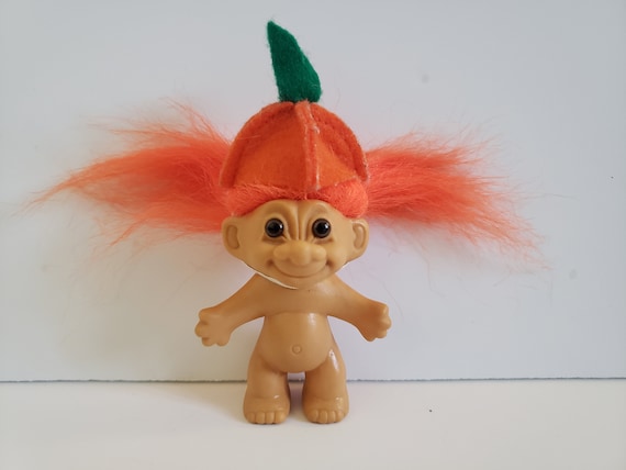 Vintage Russ Troll Doll Halloween Pumpkin, Orange Jack O Lantern
