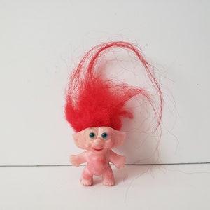Vintage Troll Doll Pencil Topper, Long Red mohair, Blue Eyes, 1964 Trolls, 64, 1960s, 60s