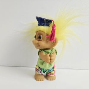 Vintage Russ Troll Doll, Graduate, Yellow Hair Trolls 3" Graduation Gift, Grad Present, #1 Grad image 2