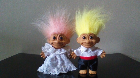 bride and groom troll dolls
