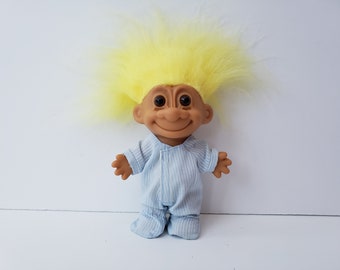 Vintage Russ Troll Doll with Pajamas Yellow Hair Trolls 5"