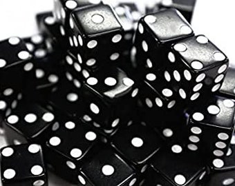 Lot of Black Dice, 16mm Solid Dice, Extra Board Game Pieces, Crafts Fun Gift Unique Present