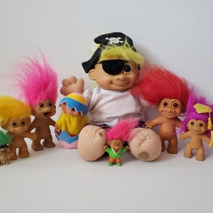 Lot of Vintage Russ Troll Dolls, 5" and 3" Naked Trolls with Damage, Need TLC Perfect for Crafts, Planters, Customized Trolls, Perfect Gift